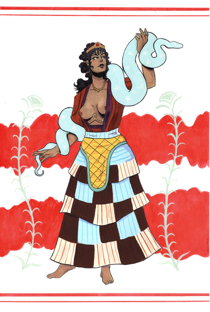 Snake Goddess - gouache, watercolour